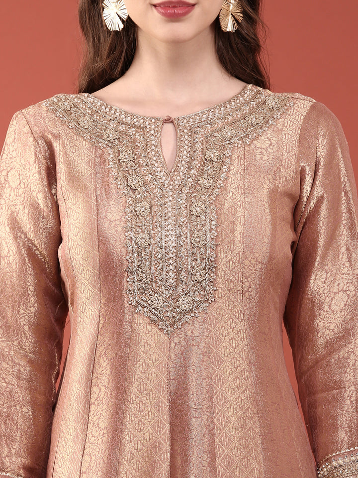 Onion Pink Banaras Silk Heavy Zari Embroidered Anarkali Set