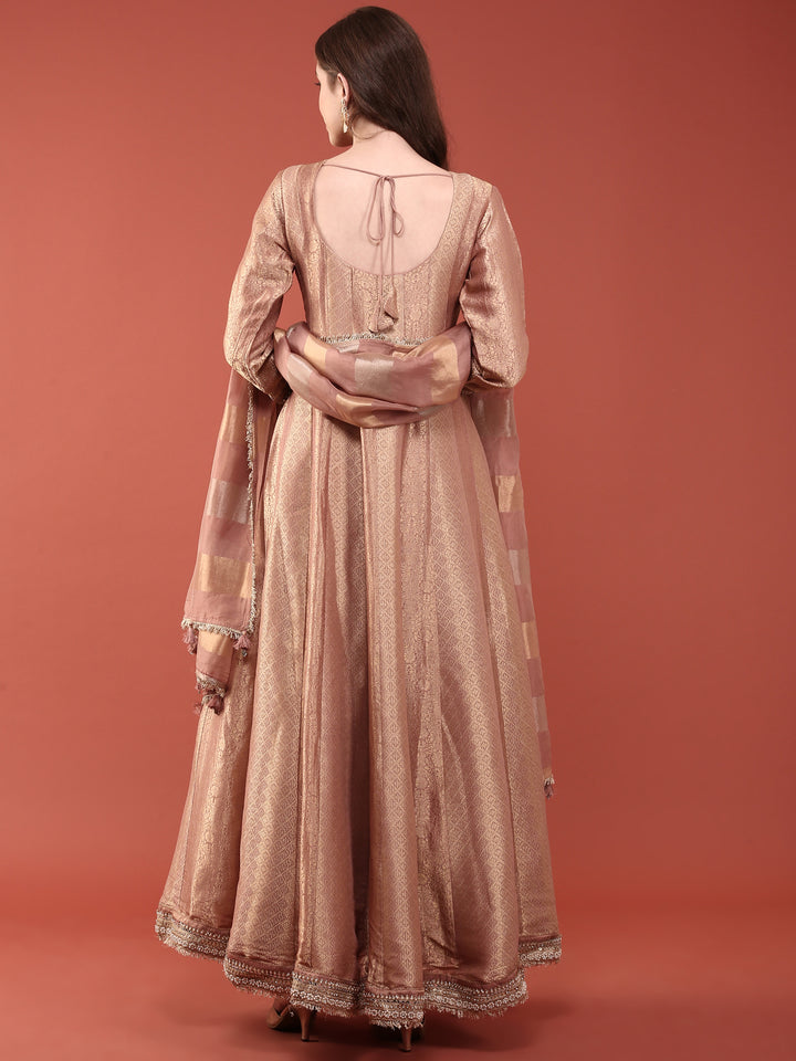 Onion Pink Banaras Silk Heavy Zari Embroidered Anarkali Set