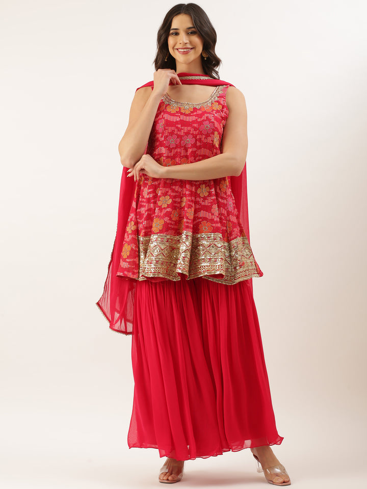 Red Printed Georgette Peplum