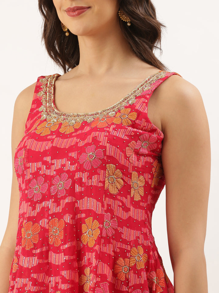 Red Printed Georgette Peplum