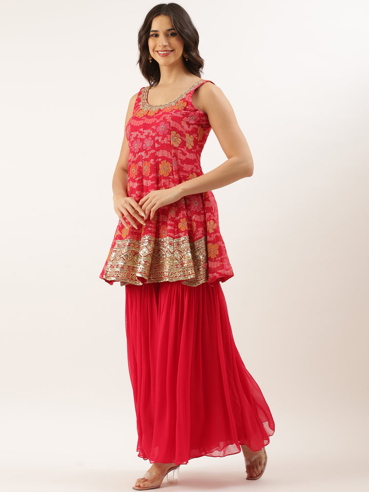 Red Printed Georgette Peplum