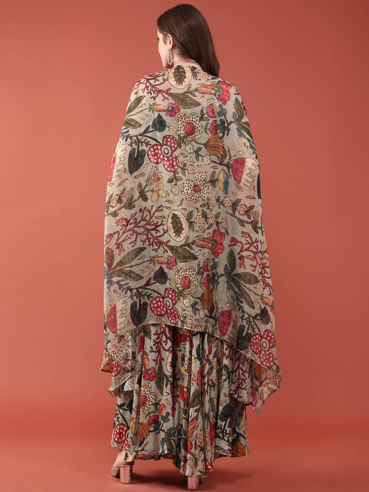 Green Silk Heavy Sequence Embroidery Crop Top With Palazzo