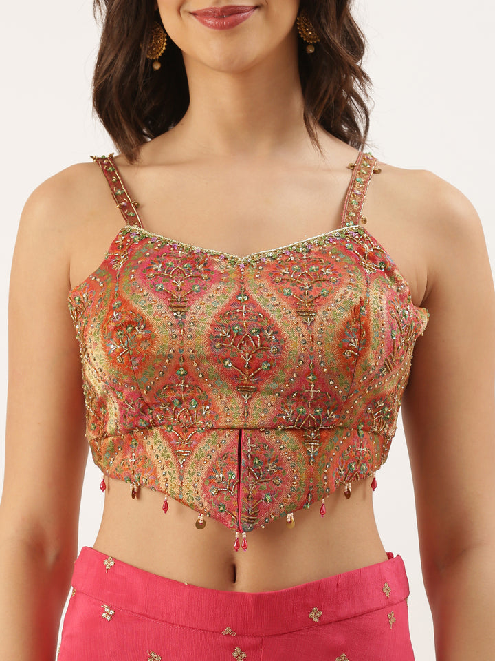 Pink Chinon Crop Top Palazzo Set