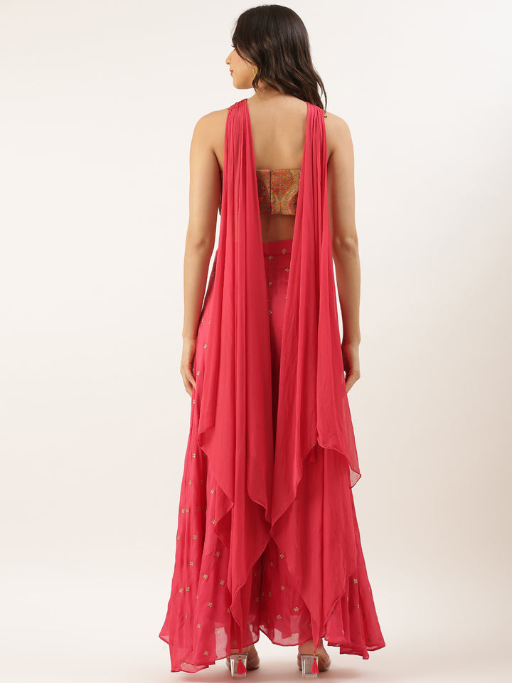 Pink Chinon Crop Top Palazzo Set