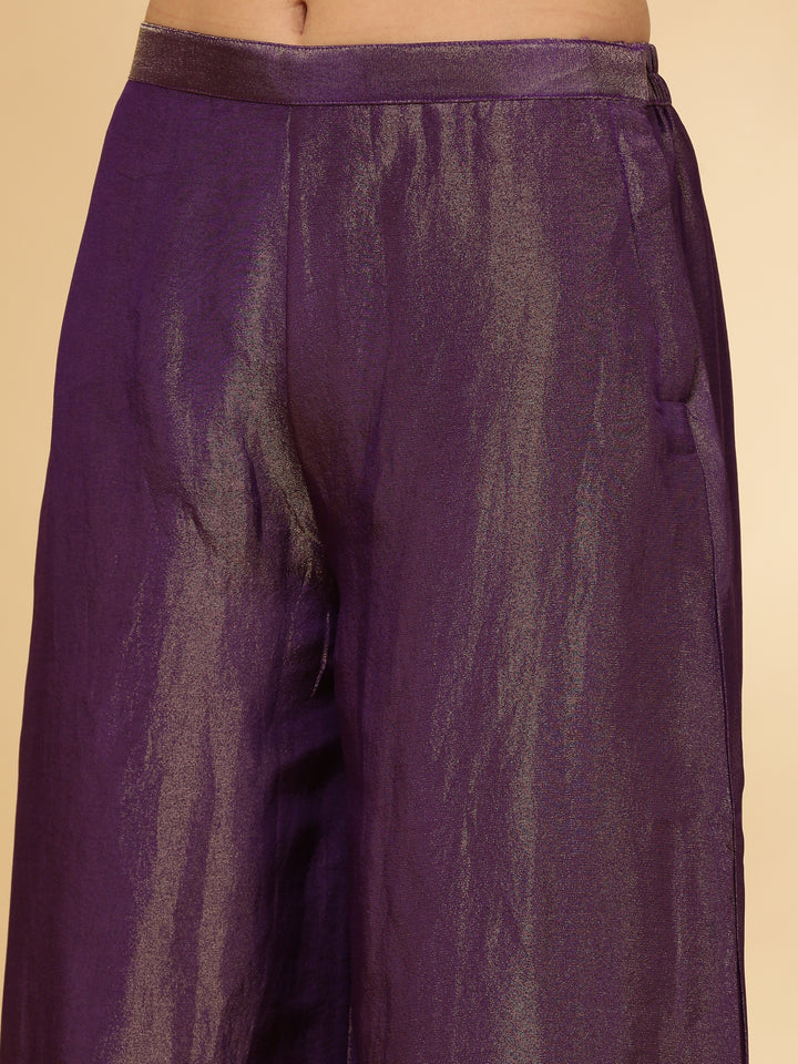 Purple Tissue Hand Embroidered Anarkali Set