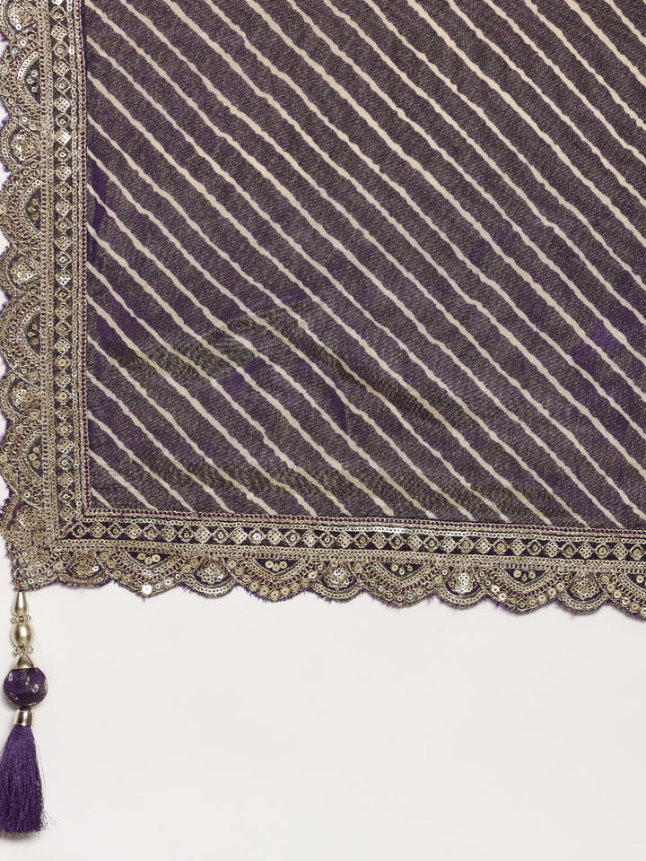 Purple Tissue Hand Embroidered Anarkali Set