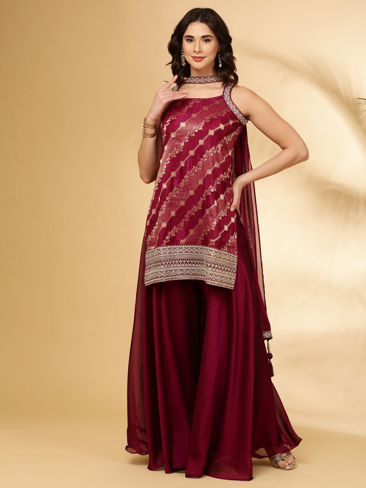 Wine Banaras Three Piece Set