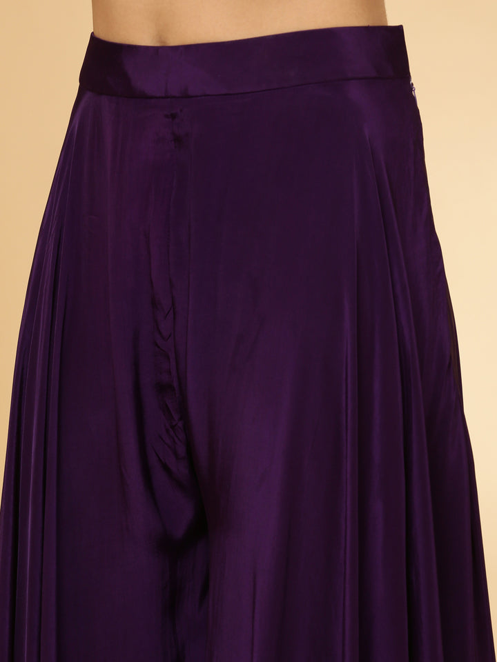 Purple Georgette Hand Embroidery Crop Top Palazzo Set