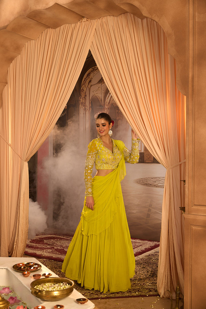 Neerus Variyali Green Embroidery Work Georgette Fabric Ghagra Set