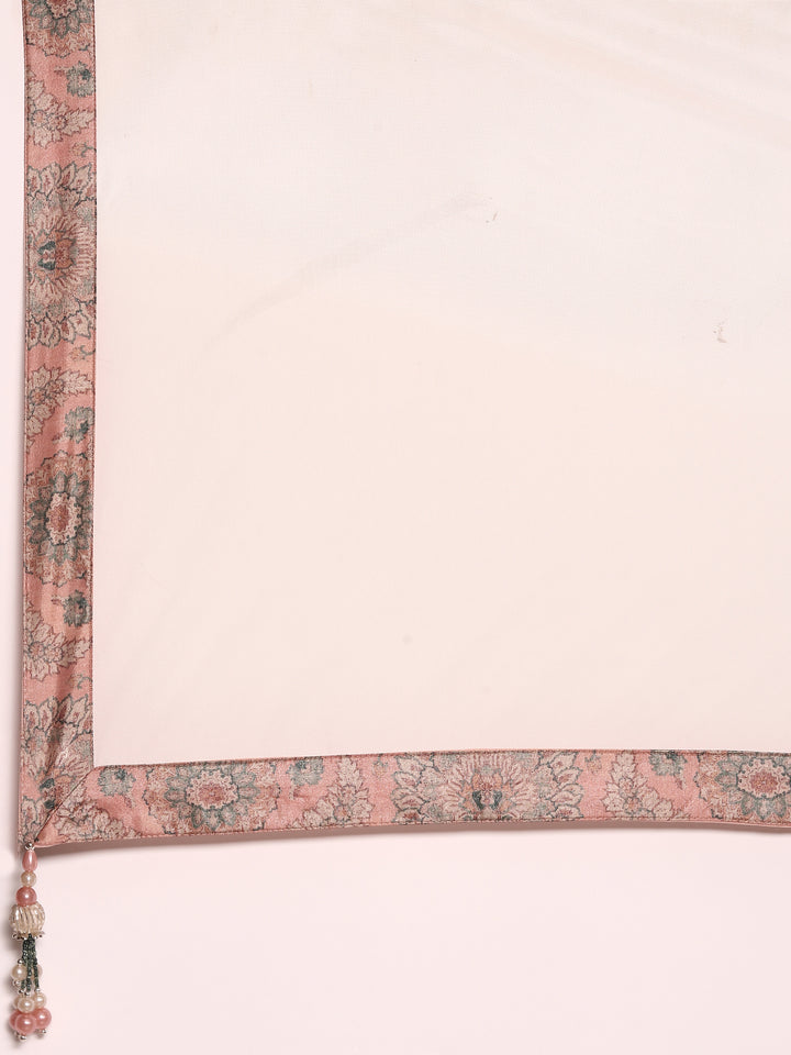 Peach Silk With Beads And Digital Print Ghagra Set