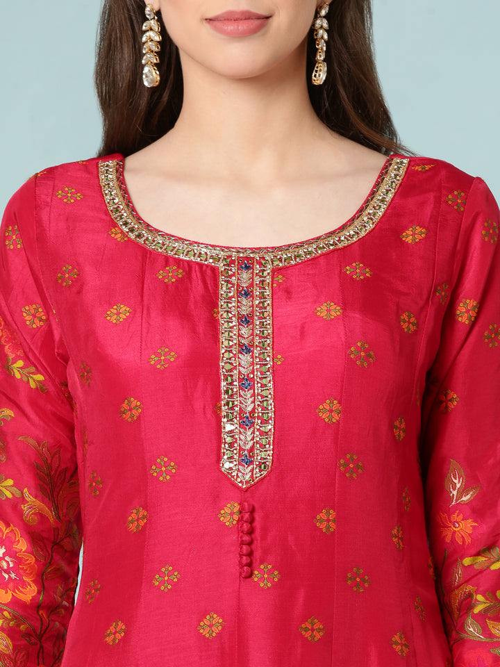 Pink Vichitra Silk Anarkali Set