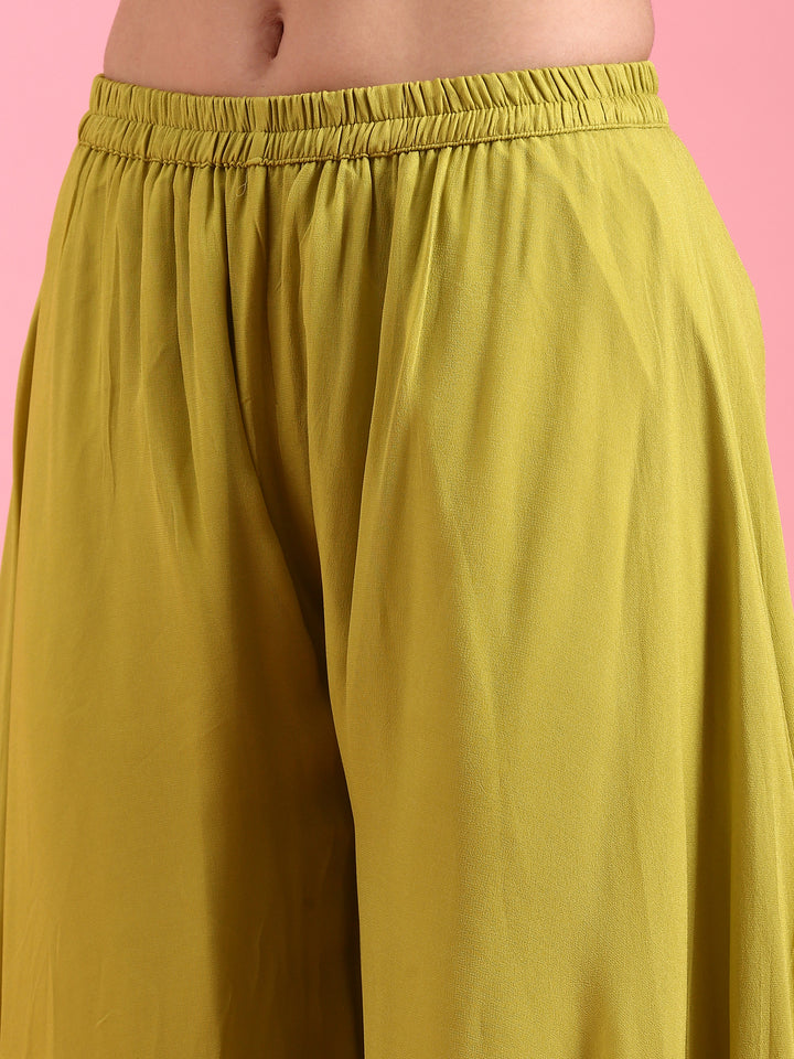 Variyali Green Heavily Embroidered Short Kali Palazzo Suit