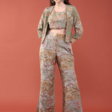 Sea Green Crepe Heavy Hand Embroidery Set With Jacket