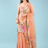 Peach Crepe Hand Embroidery Palazzo Set