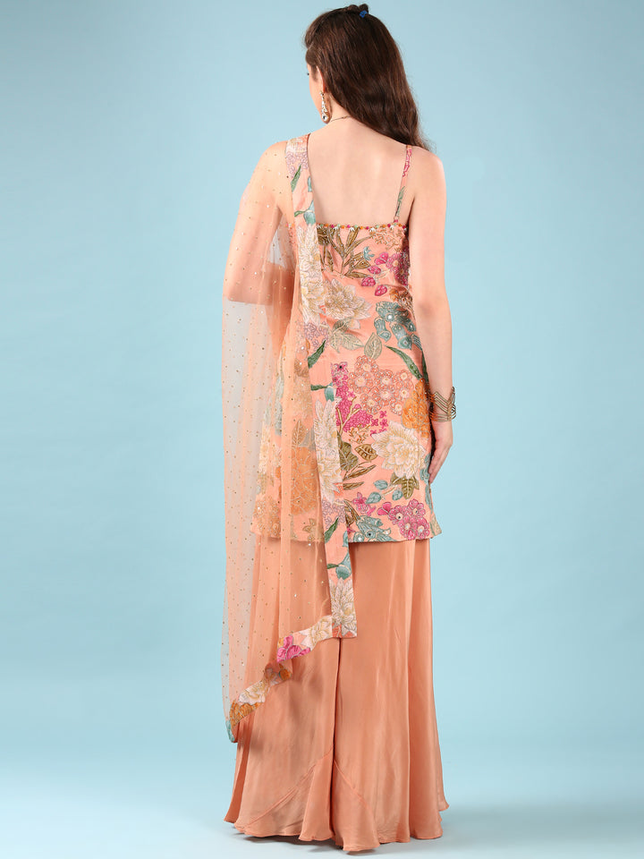 Peach Crepe Hand Embroidery Palazzo Set