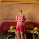 Neerus Pink Embroidery Work Chinon Fabric Anarkali and Trouser With Dupatta