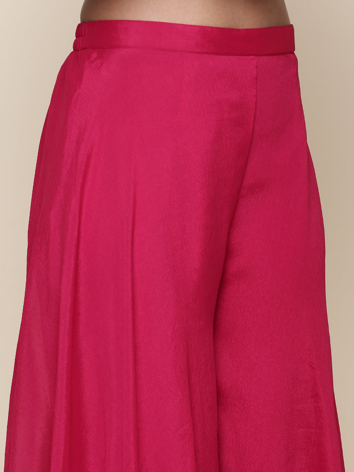 Rani pink embroidered short anarkali and palazzo three piece set