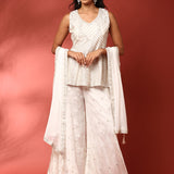 White Georgette Hand Embroidered three piece sharara set