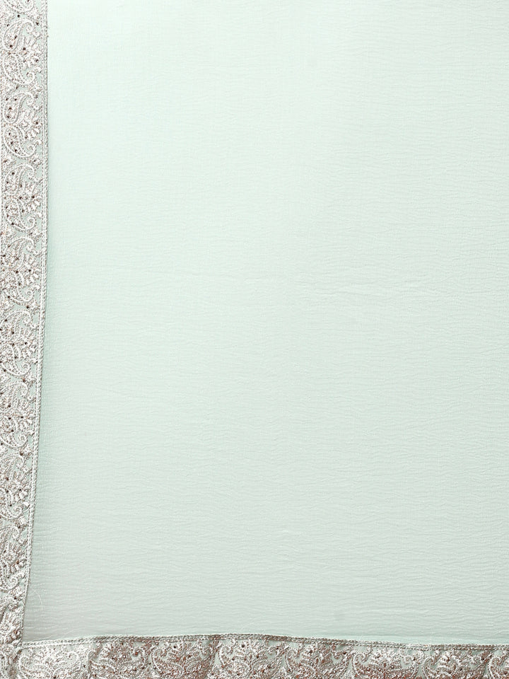 Aqua green hand embroidered three piece palazzo set