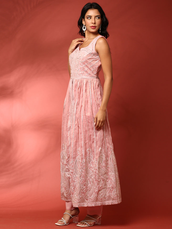 Pink thread work jacket three piece suit set