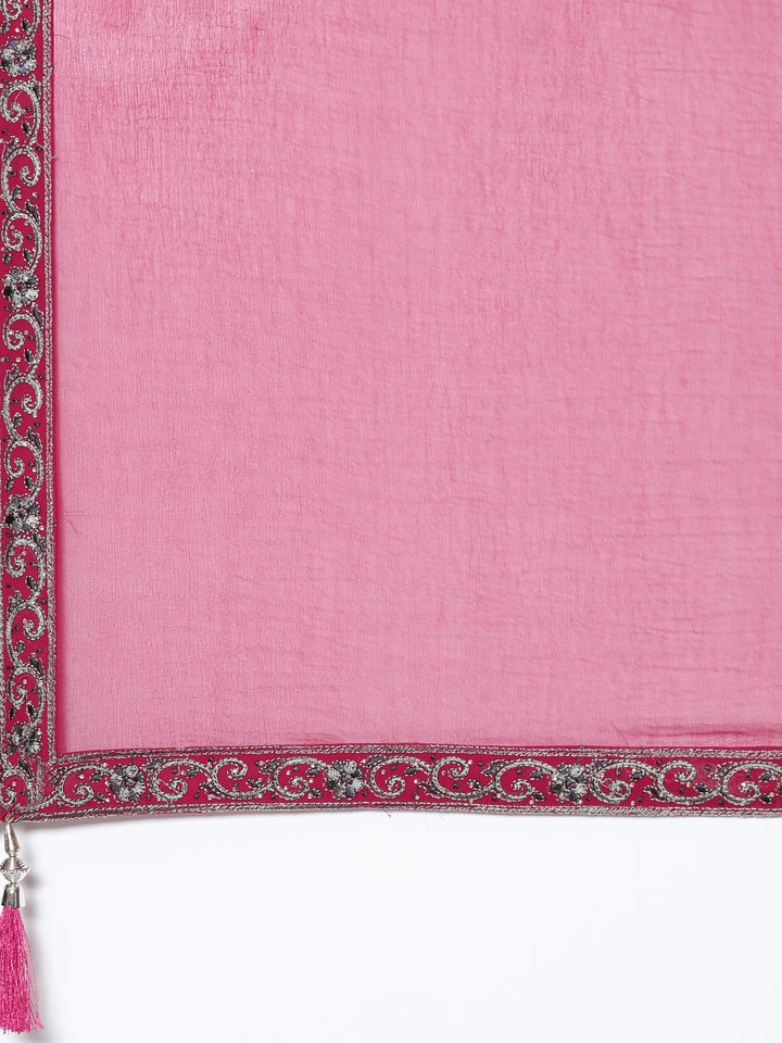 Magenta georgette embroidered peplum and palazoo Three piece set