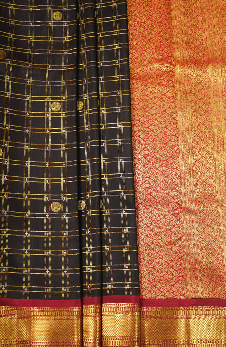 Black Kanchi Pattu Zari Checks Handwoven Saree