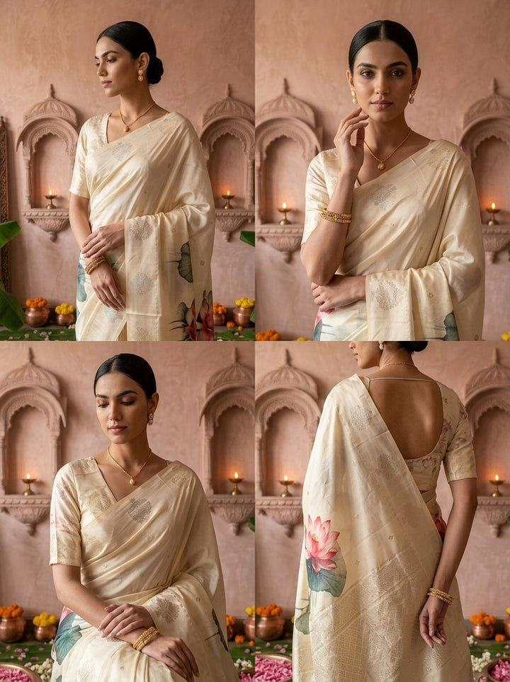 Green Floral Digital Printed Silk Saree