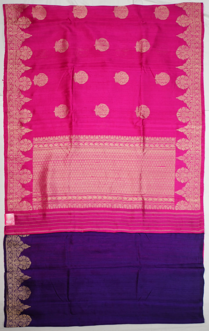 Pink Pure Soft Silk Saree With Contrast Blouse