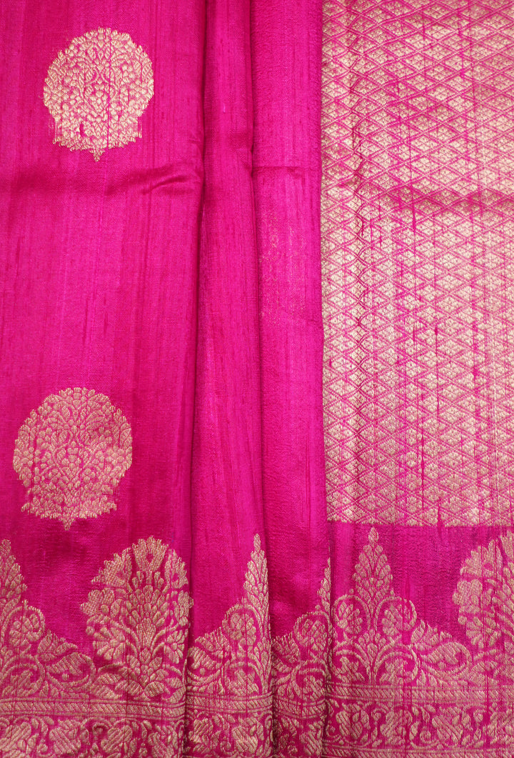 Pink Pure Soft Silk Saree With Contrast Blouse