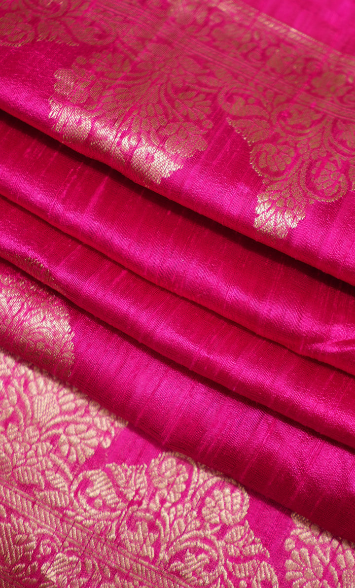 Pink Pure Soft Silk Saree With Contrast Blouse