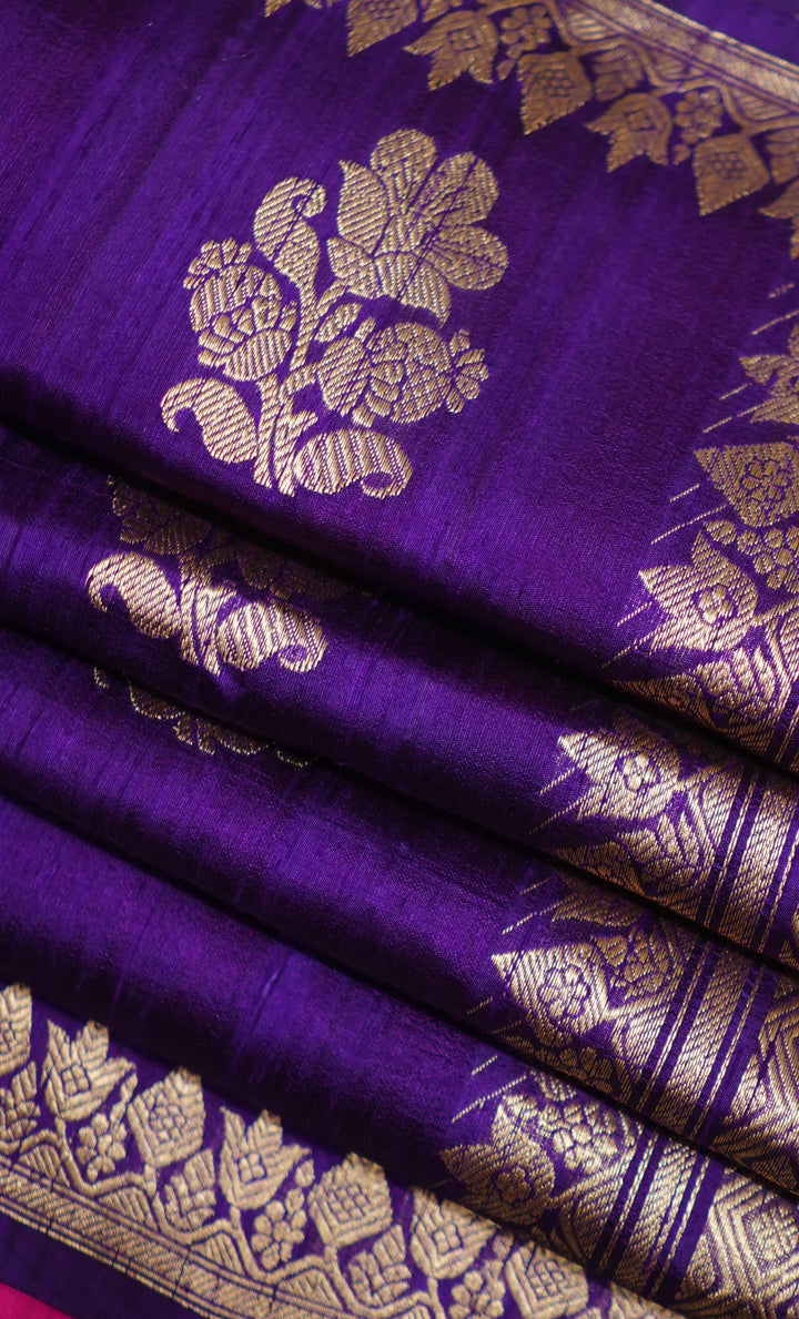 Purple Pure Soft Silk Saree With Contrast Blouse