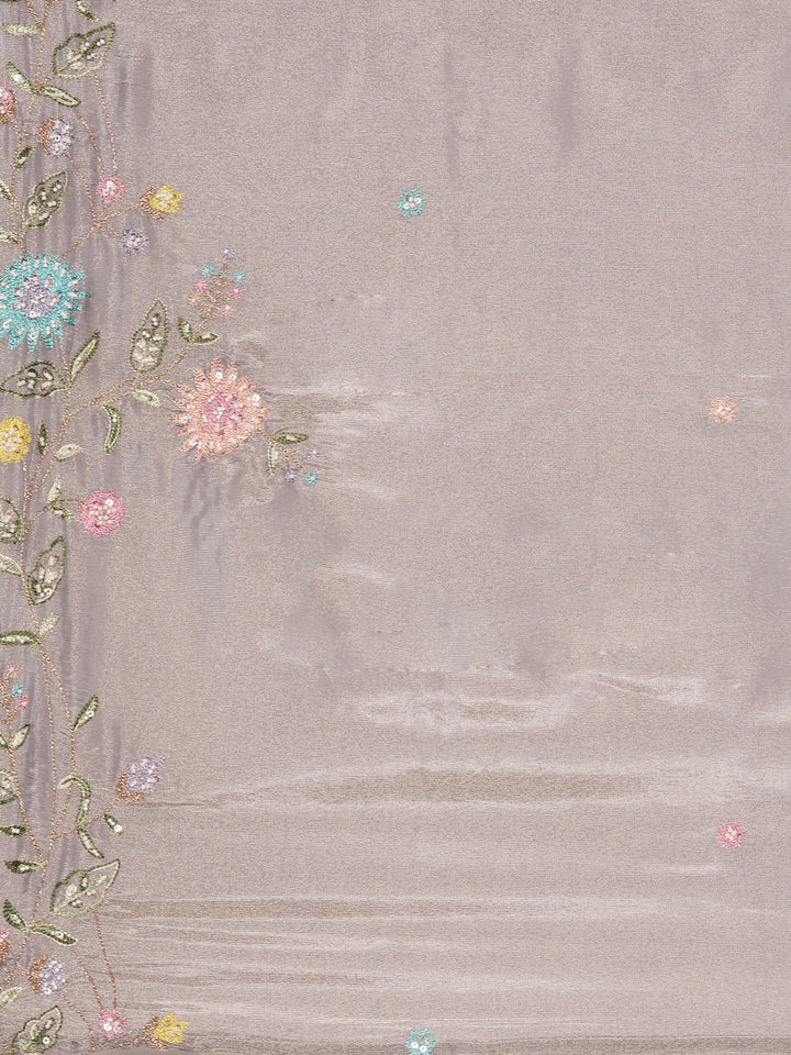 Grey Tissue Embroidery Anarkali Set