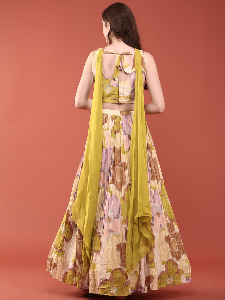 Variyali Green Chinnon Heavy Sequins Ghagra Set