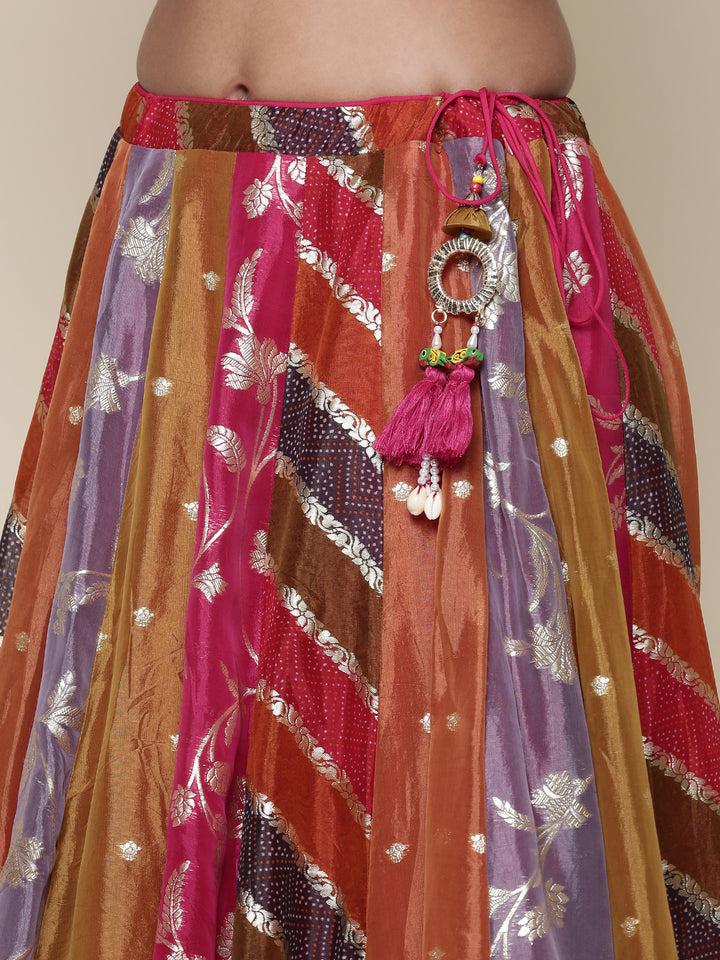 Organza multi color embroidered Three piece ghagra set