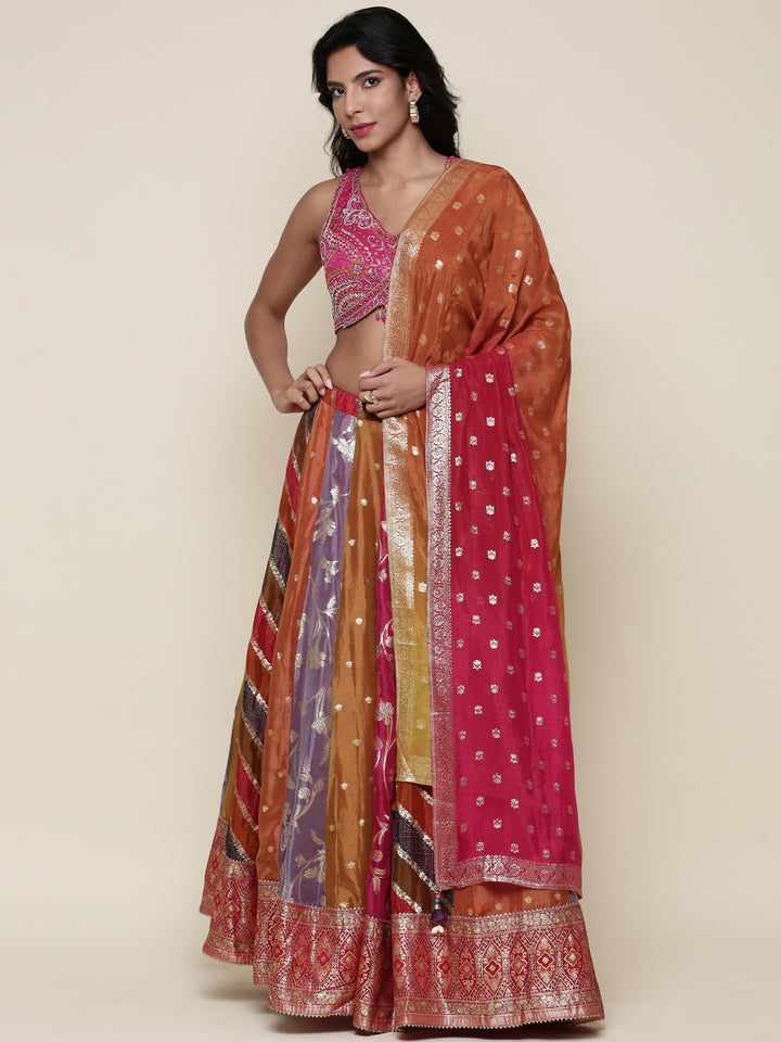 Organza multi color embroidered Three piece ghagra set