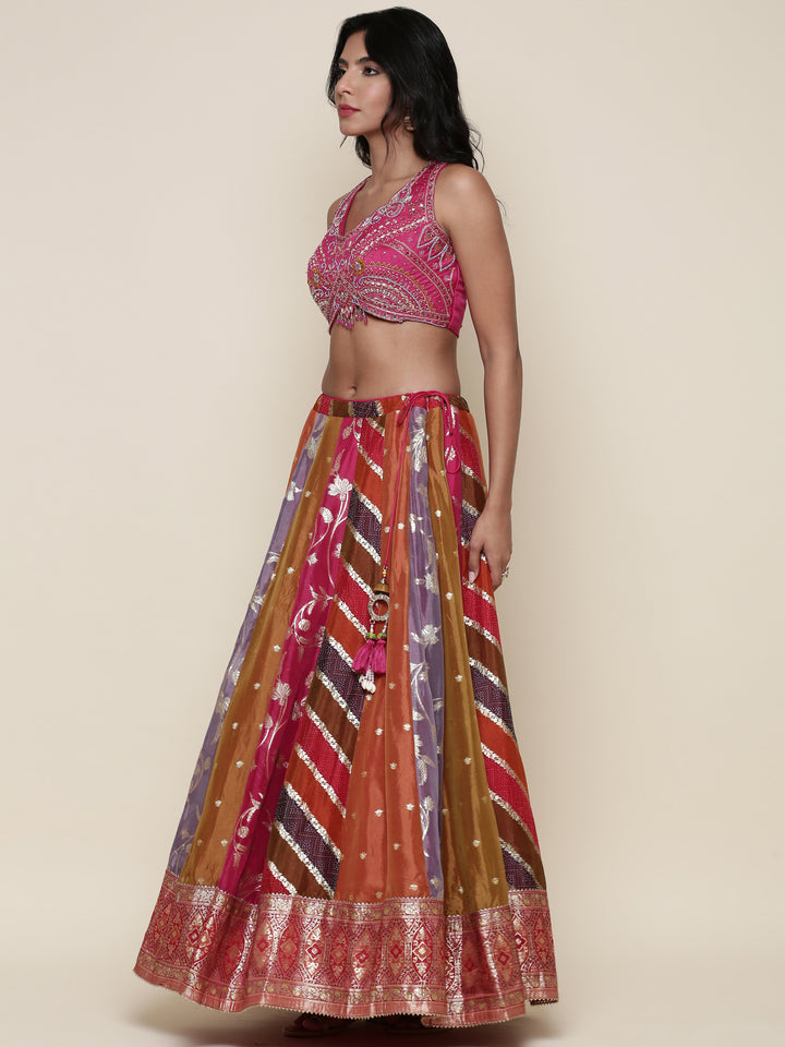 Organza multi color embroidered Three piece ghagra set
