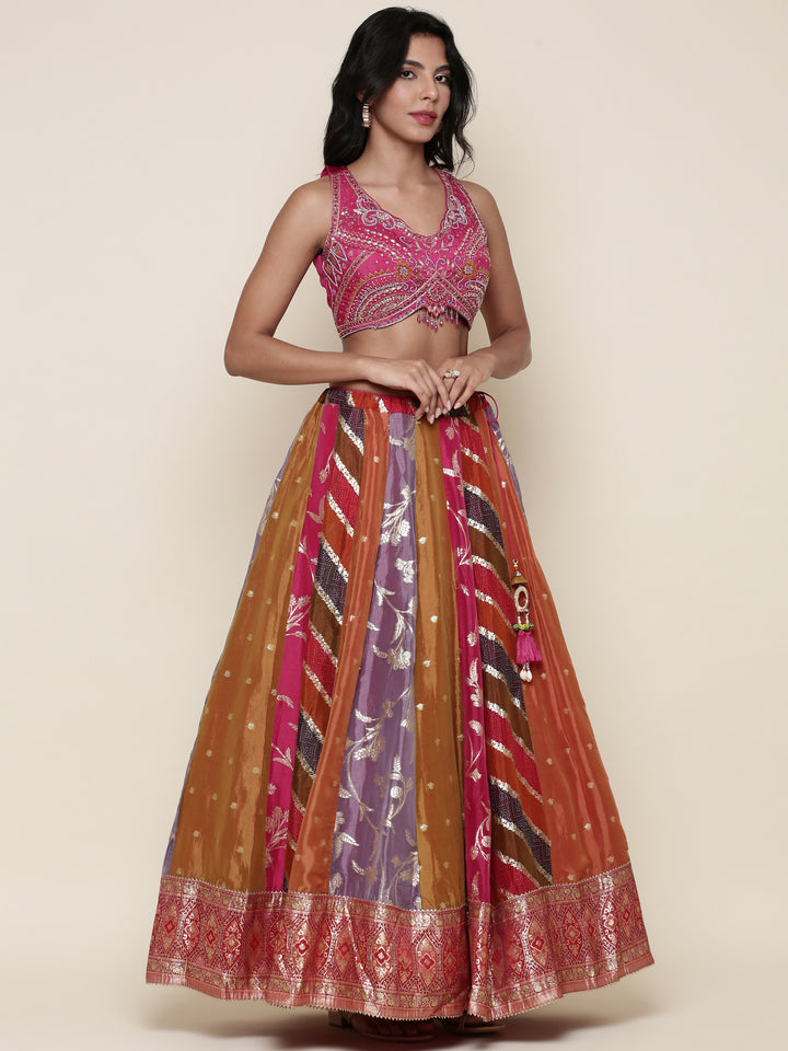 Organza multi color embroidered Three piece ghagra set