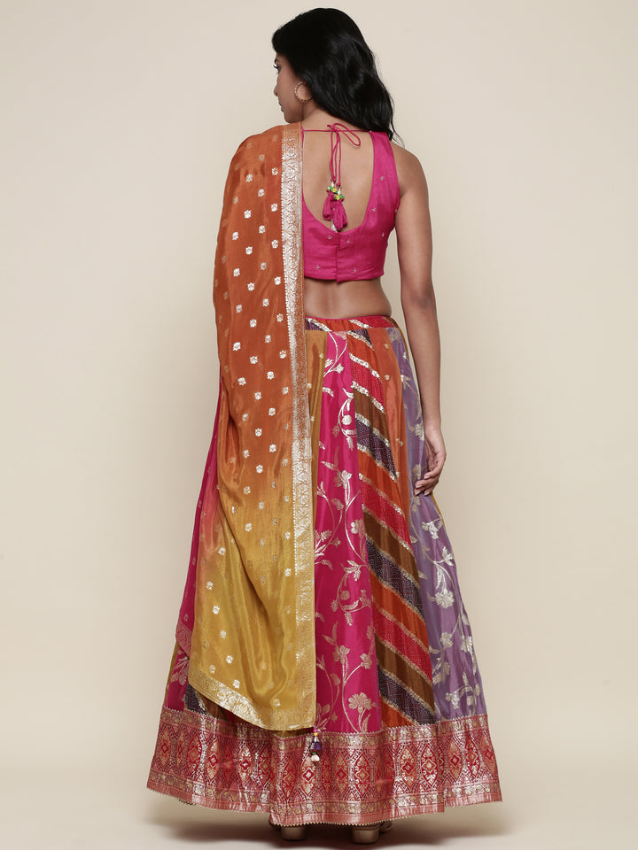 Organza multi color embroidered Three piece ghagra set