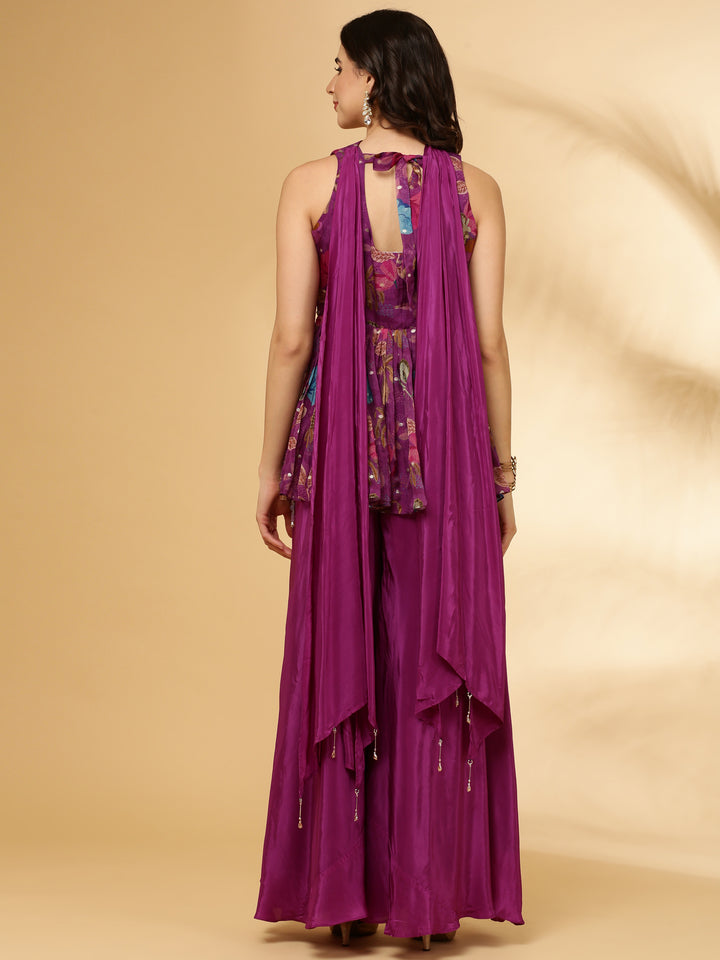 Purple Printed Organza Palazzo Set