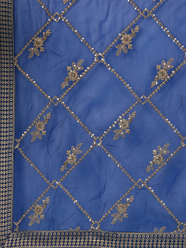 Blue Silk Hand Embroidery Ghagra Set