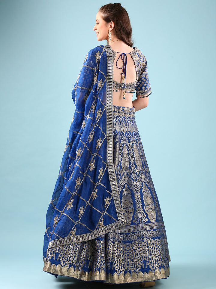 Blue Silk Hand Embroidery Ghagra Set