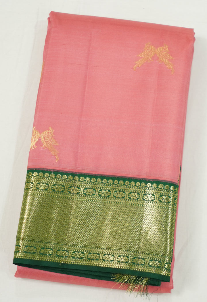 Pink Kanchi Pattu Saree With Contrast Blouse