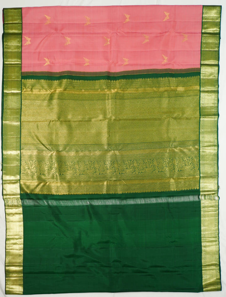 Pink Kanchi Pattu Saree With Contrast Blouse