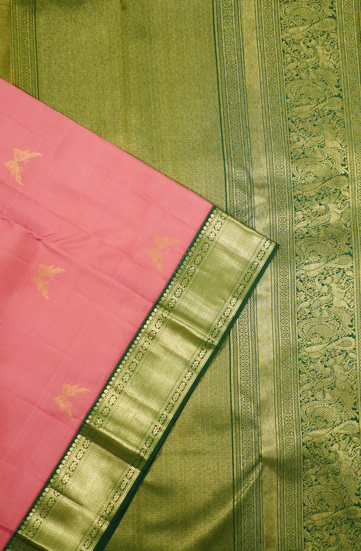 Pink Kanchi Pattu Saree With Contrast Blouse