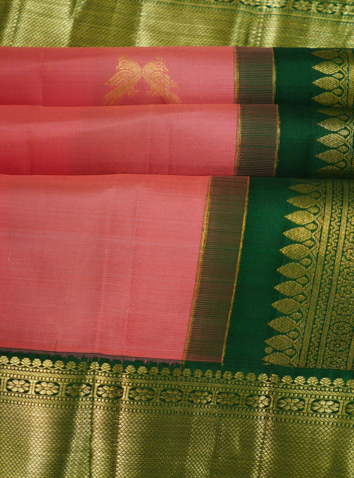 Pink Kanchi Pattu Saree With Contrast Blouse
