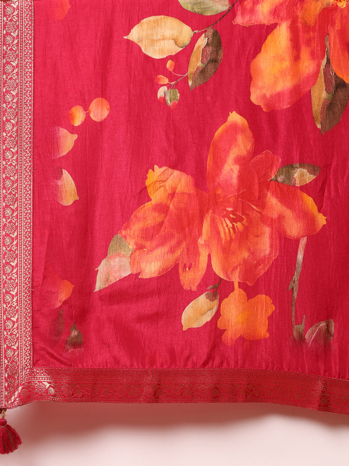 Sindoori pink silk embroidered Three piece anarkali set