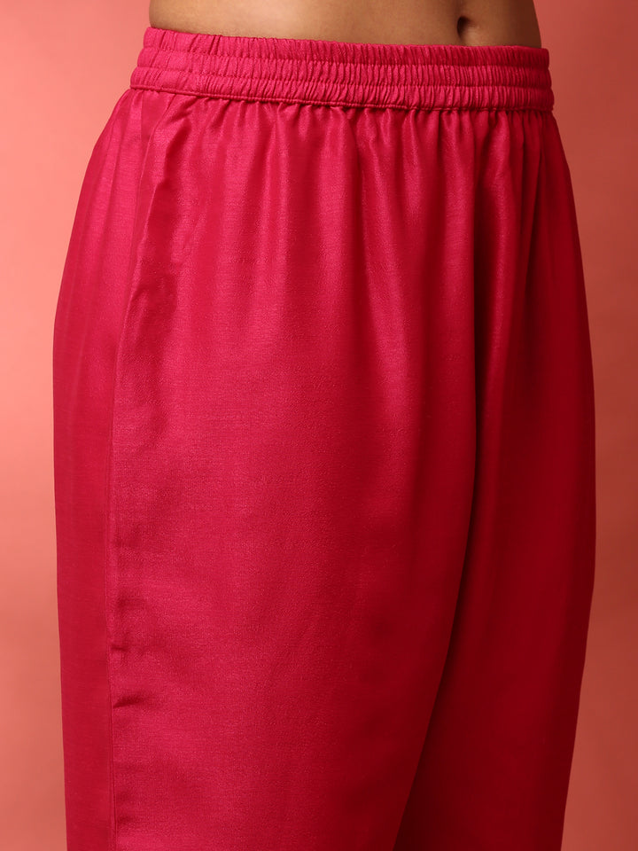 Sindoori pink silk embroidered Three piece anarkali set