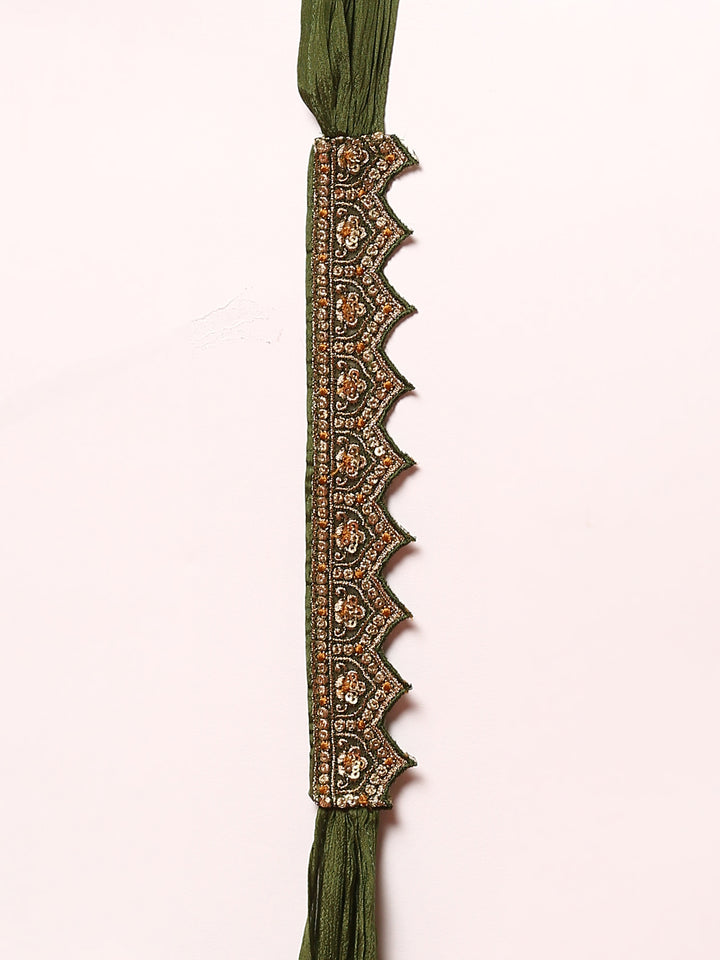 Green banarasi silk embroidered short kurta and palazoo Three piece set