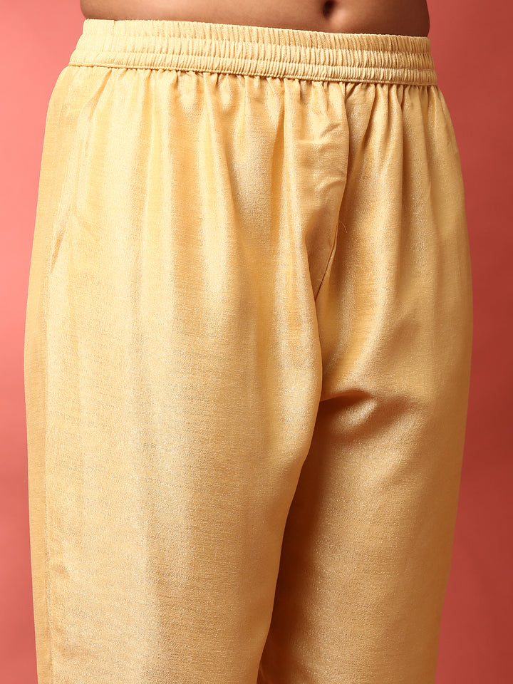 Yellow silk embroidered Three piece anarkali set