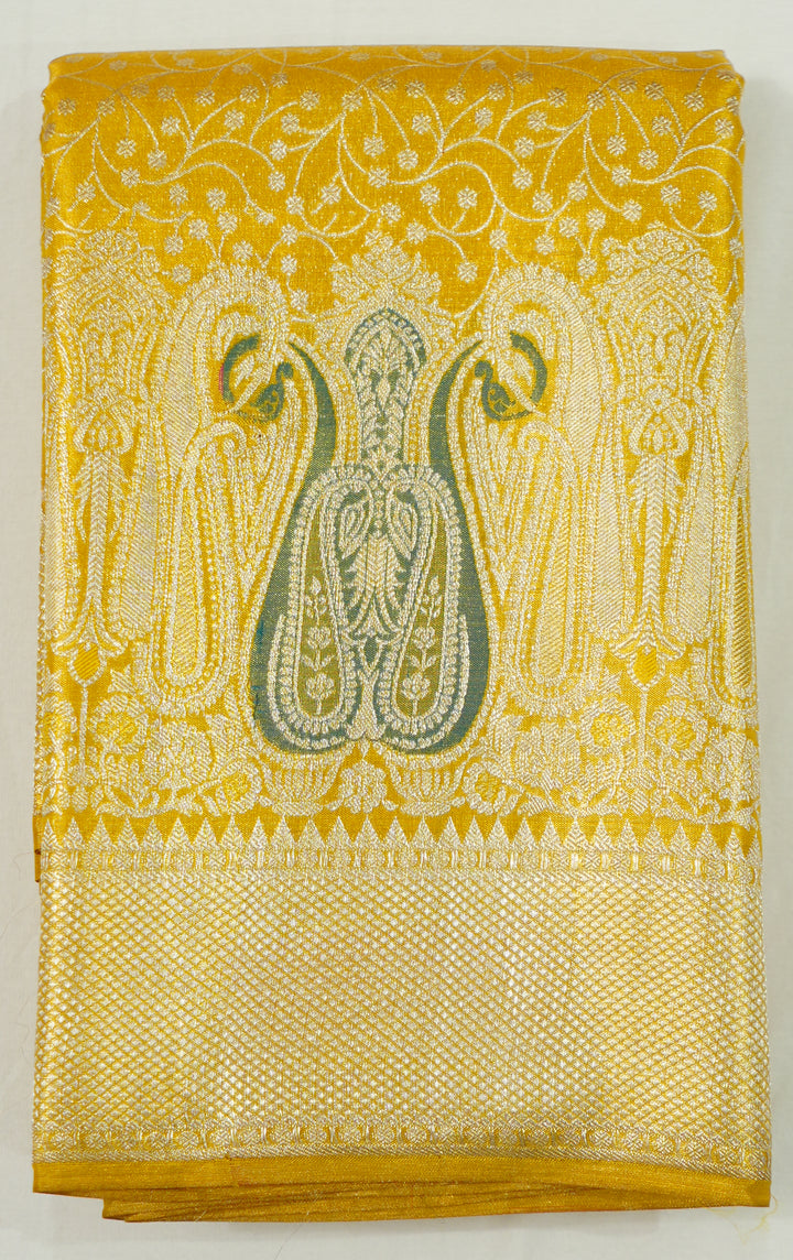 Yellow Kanchi Pattu Handwoven Saree With Resham And Zari Border